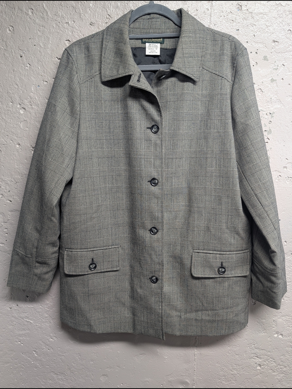 Harvé Benard 100% Wool Glen Plaid Car Jacket Dark Academia